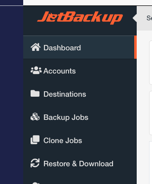 انتخاب Destinations در منوی JetBackup
