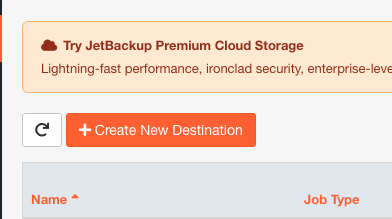 دکمه Create New Destination در JetBackup