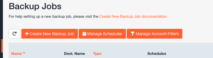 دکمه Create New Backup Job