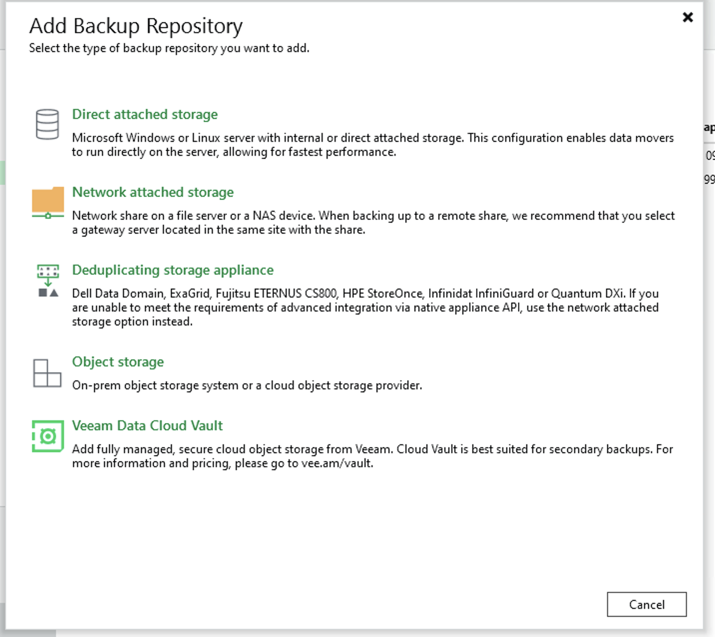 انتخاب Object storage در پنجره Add Backup Repository