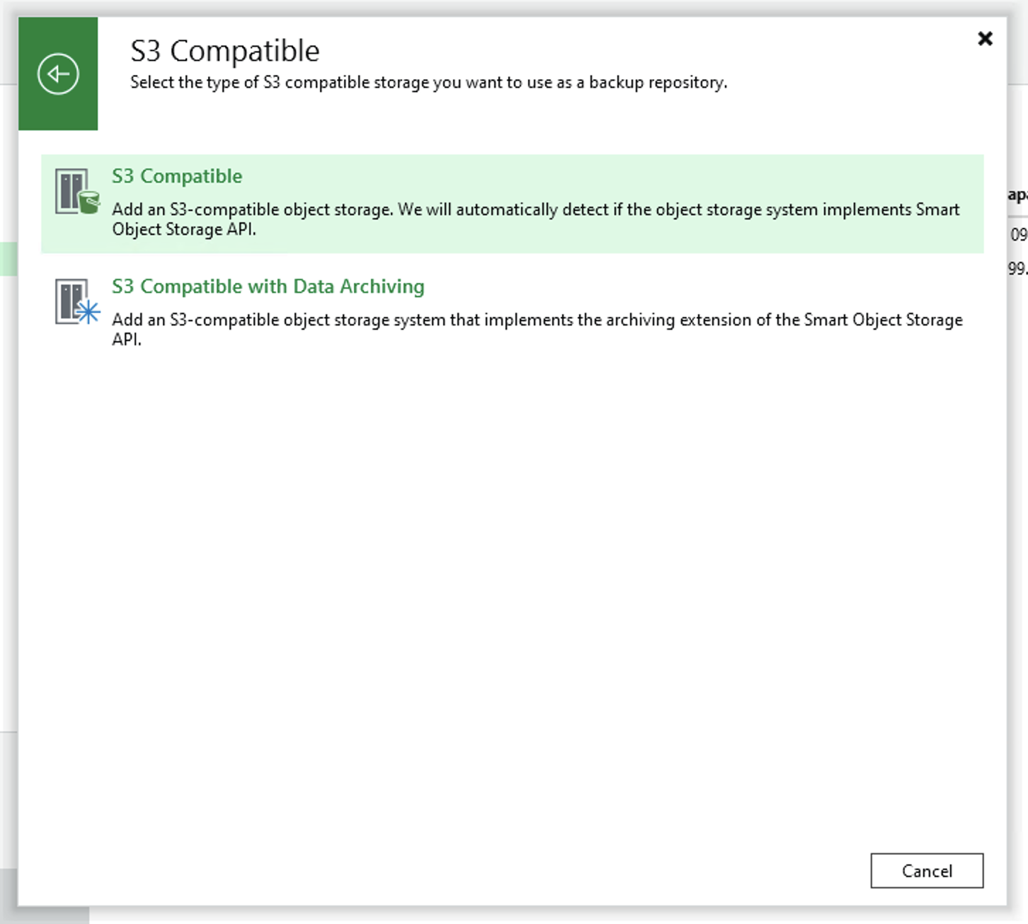 انتخاب گزینه معمولی S3 Compatible و نه Data Archiving
