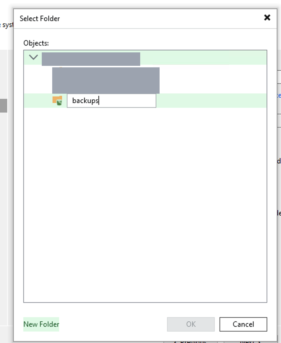 ساخت Folder جدید با نام backups در Bucket انتخاب شده