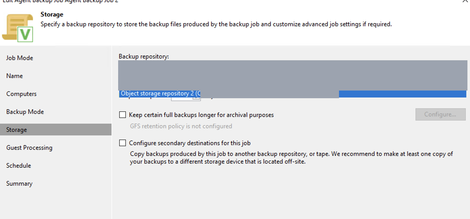 انتخاب Object Storage Repository در مرحله Storage یک Backup Job